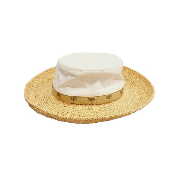 Scala Canvas & Straw Sun Hat Palm Tree Cream Tan One Size Beach Summer - Picture 3 of 10